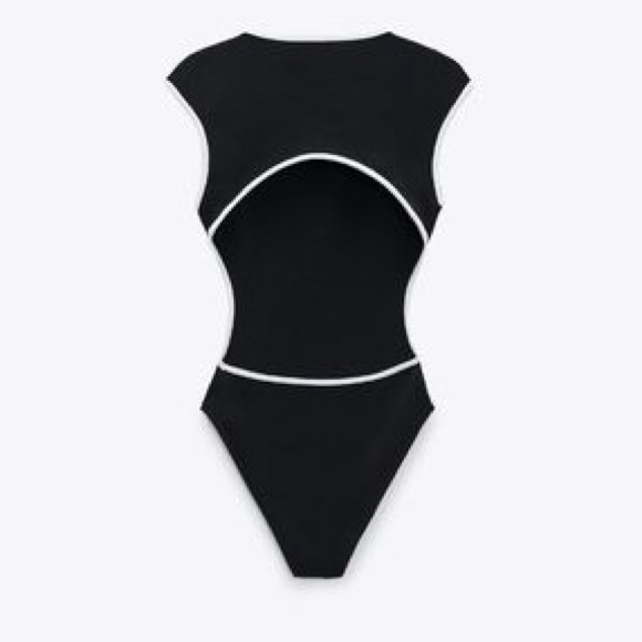 ZARA Black and White Piped Bodysuit - Picture 6 of 6